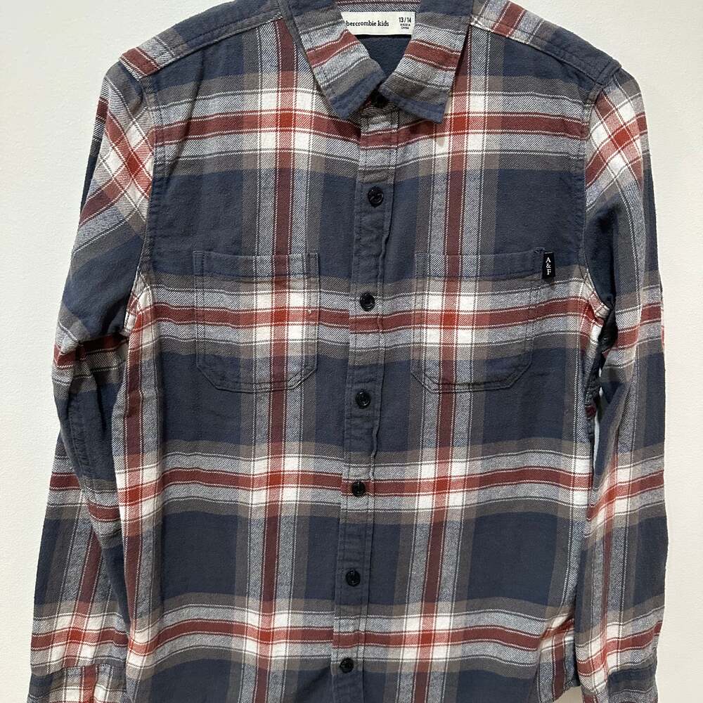 Abercrombie Kids Boys’ Blue, Grey, Red & White Flannel Button Up Shirt 13/14 - Picture 1 of 6